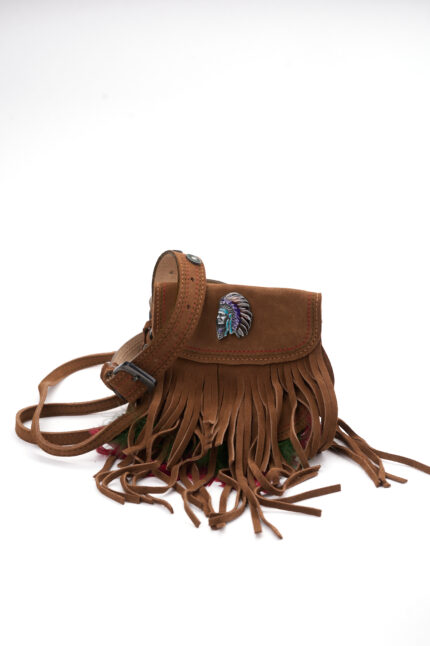 Mini bag in genuine suede with belt and shoulder strap