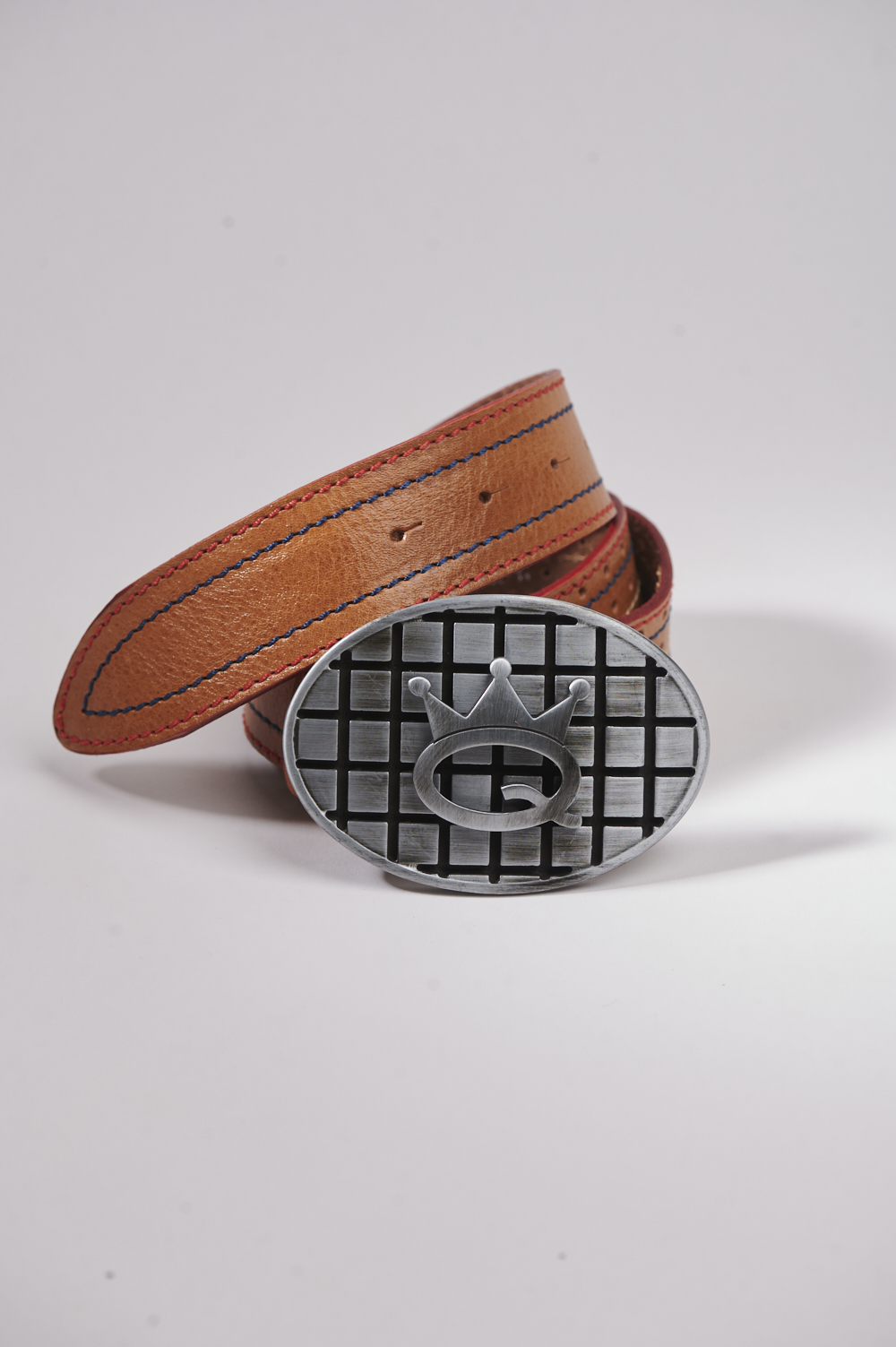 09WSQ7789_ 1 Brown genuine leather belt with logo buckle - Image 1