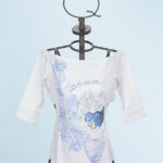 White embroidered T-shirt.