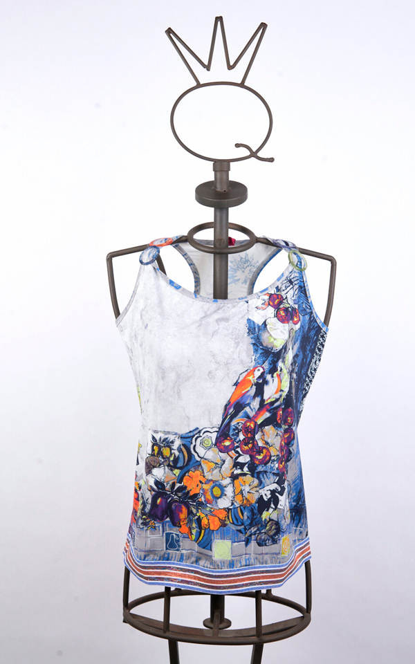 11SSNG800_A Top bianco con scollo all’americana e stampa - immagine 1