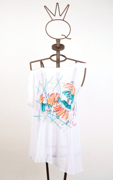 Tunica bianca in tulle ricamato monospalla