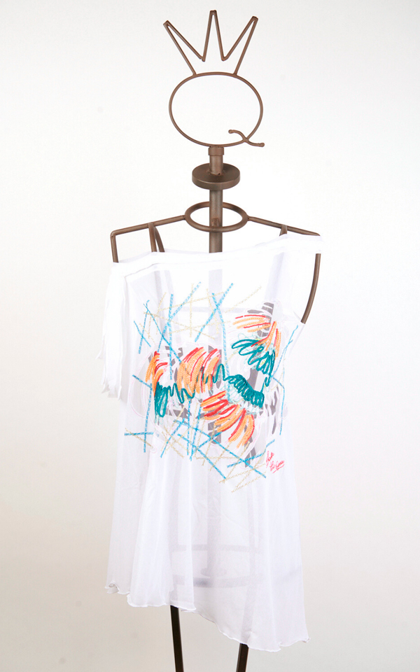 11SSNR603_a Tunica bianca in tulle ricamato monospalla - immagine 1