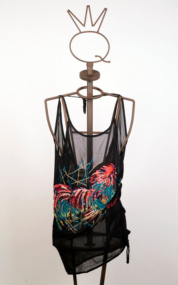 11SSNR604_a Top noir en tulle stretch avec broderie coq – Image 1