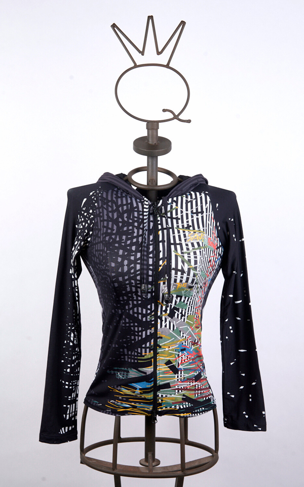 11SSNR801_A Black stretch jersey hoodie with geometric print - Image 1