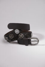 Brown genuine leather belt with studs and logo