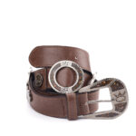 Genuine leather belt with studs and logo details