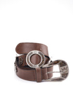 Genuine leather belt with studs and logo details