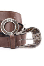 Genuine leather belt with studs and logo details - Image 2
