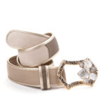 Genuine leather belt with maxi buckle and synthetic stones