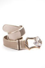 Genuine leather belt with maxi buckle and synthetic stones