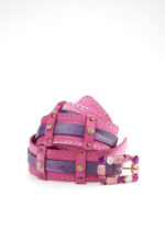 Genuine leather belt with buckle and synthetic stones