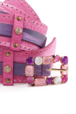 Genuine leather belt with buckle and synthetic stones - Image 2