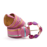 Pink genuine leather belt with buckle and synthetic stones