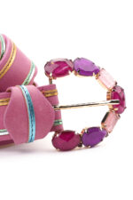 Pink genuine leather belt with buckle and synthetic stones - Image 2