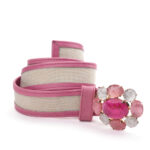 Pink genuine leather belt with buckle and synthetic stones