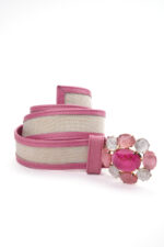 Pink genuine leather belt with buckle and synthetic stones