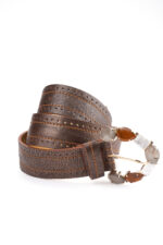 Genuine leather belt with maxi buckle and synthetic stones