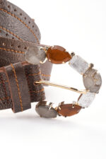 Genuine leather belt with maxi buckle and synthetic stones - Image 2