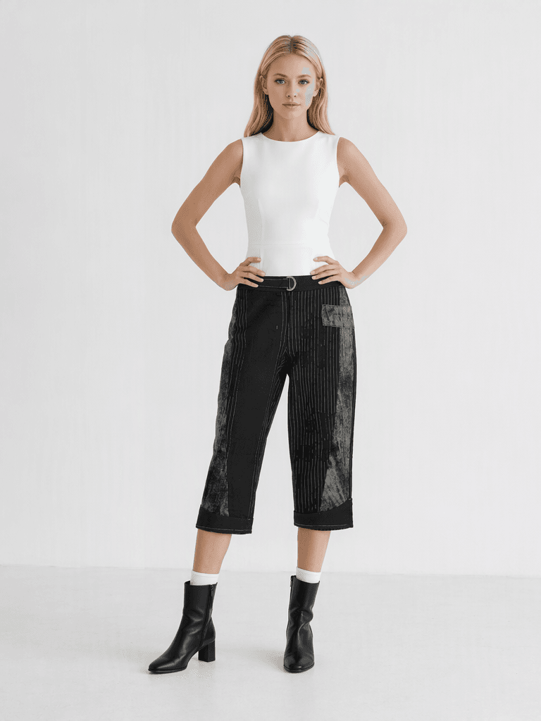 06WOH194N Pantalone gessato nero Ohdd - immagine 1