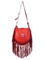 Borsa grande in pelle rossa con frange