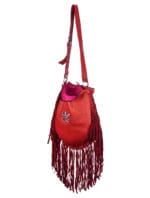Borsa grande in pelle rossa con frange - immagine 3