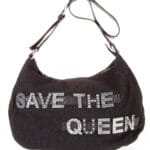 Borsa nera in lana cotta con elementi decorativi metallici