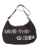 Borsa nera in lana cotta con elementi decorativi metallici