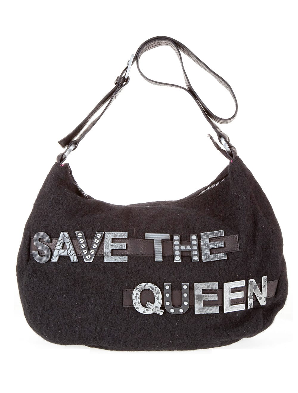 10WSQ8372_a Borsa nera in lana cotta con elementi decorativi metallici - immagine 1