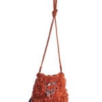 Borsa piccola arancio in camoscio e pelliccia