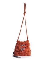 Borsa piccola arancio in camoscio e pelliccia