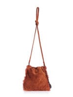 Borsa piccola arancio in camoscio e pelliccia - immagine 2