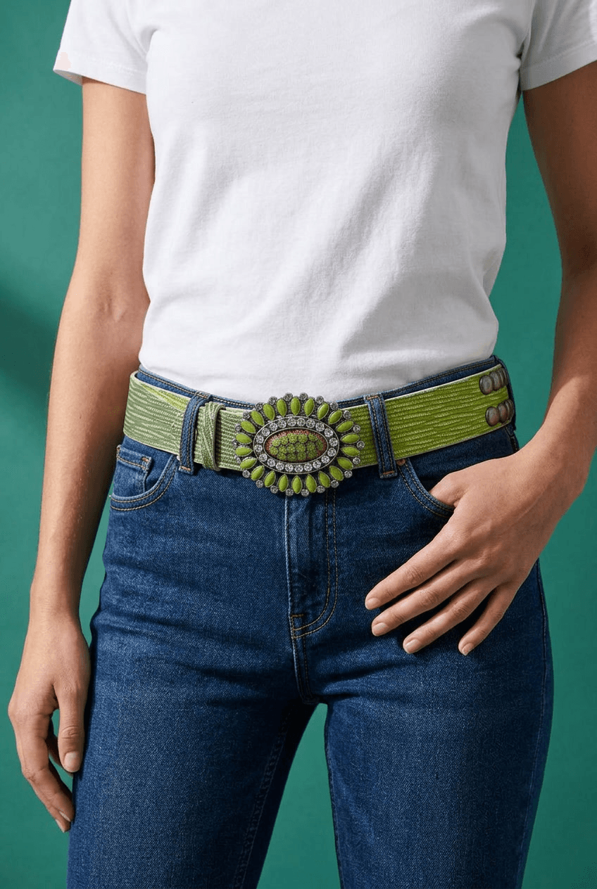 15SSQ8909 Cintura in pelle verde - immagine 1