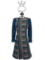 Robe courte en maille jacquard à rayures beige et pétrole – Image 3